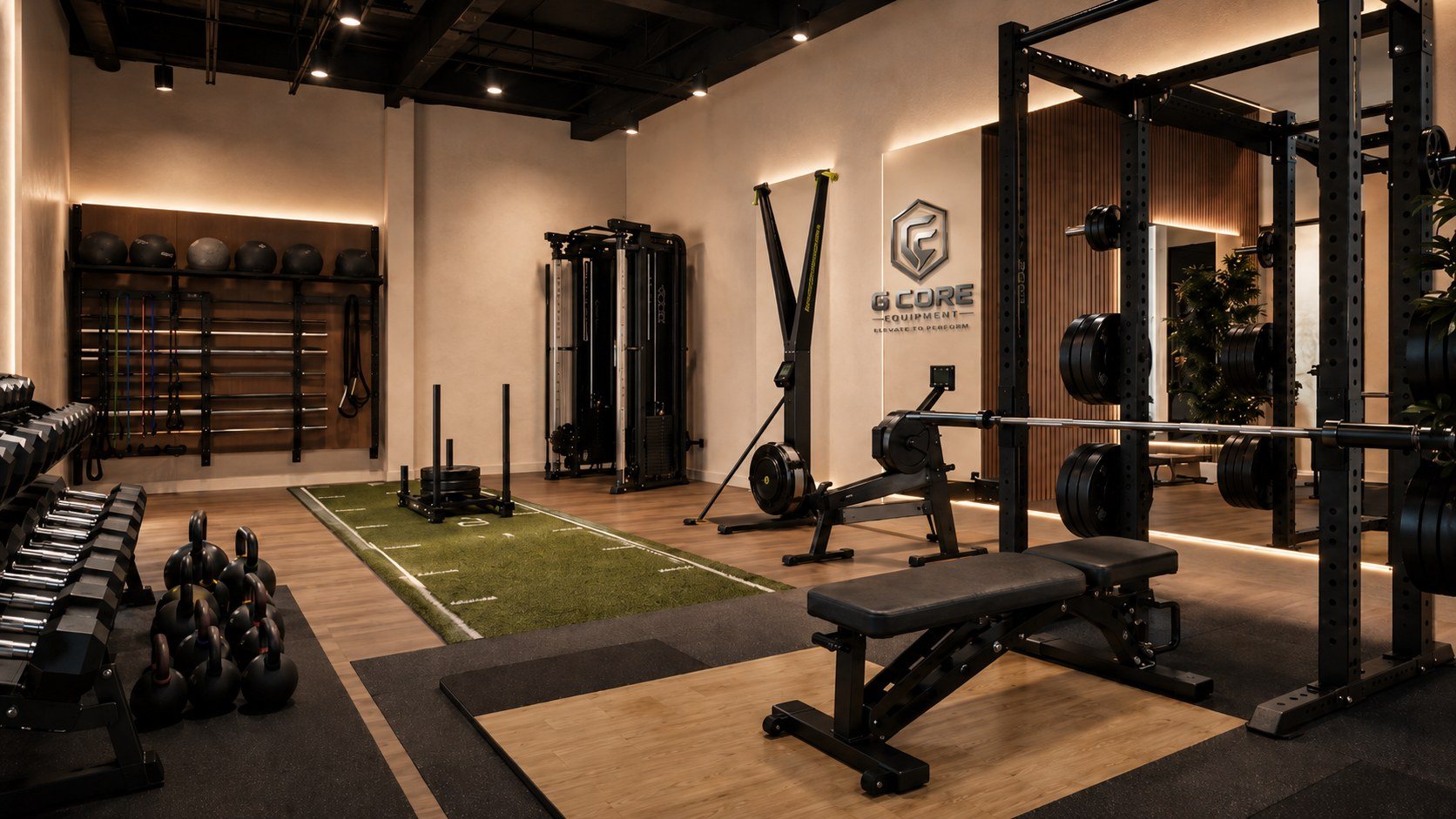 Private training studio with varied strength and conditioning equipment